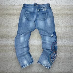 Vintage Y2K Desigual Jeans 34x30 Straight Fit Unique Button Fly Embroidered Art